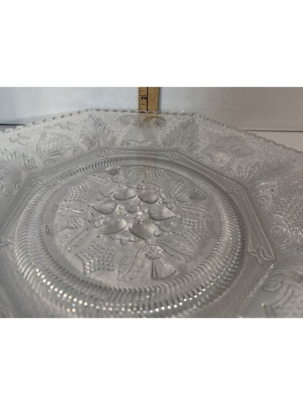 Octagonal Glass 14" Platter Boston & Sandwich Beehive & Thistle Lacy Flint - Picture 8 of 8